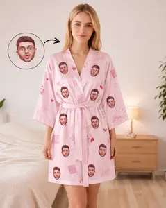 Custom Face Satin Robe for Women, Personalized Couple Photo Pajama Robe, Funny Matching Bridal & Valentine Gift Sleepwear
