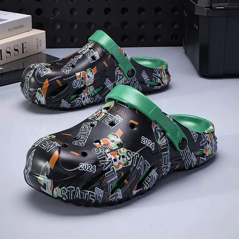 FoamFam Men's Graffiti Clogs, EVA 1-Piece Molding Slipper Footwear, Irregular Anti-Slip Pattern, Hollow Hole Breathable Easy-Clean Design, All Seasons Shoes for Beach Commuting Unique Street Style