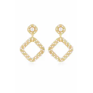 Pearl Knocker Earrings – 18K Gold Plated, Acrylic Pearl Drop Earrings, Bold Elegant Jewelry for Women