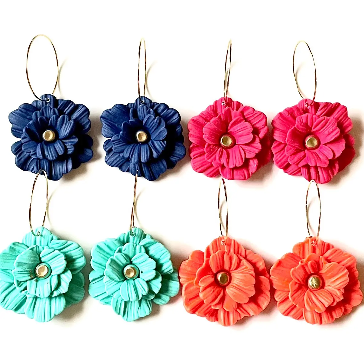 Hand-Sculpted Polymer Clay Flower Earrings