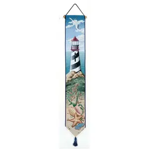 212 MAIN Traditional Classic Hanging Lighthouse View Woven Tapestry Bell Pull, 6.75x41" Vertical Wooden Home Decor Backdrop