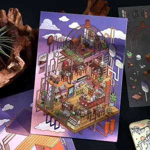 Fantasy Theme Decorative Art Stickers, PET Material, 3 Sheets per Bag, Today Open Series No. 16, Four Fantasy Designs, Ideal for Crafting Projects, Halloween