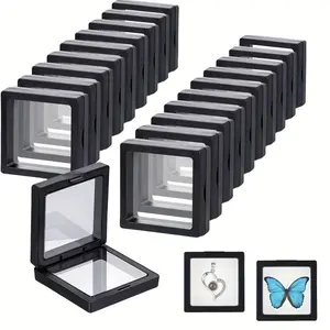 20pcs 3D Floating Display Boxes - Black Plastic Frame with Clear Acrylic Panels, No Assembly Required, Secure Clasp Closure & Fabric-Lined Interior for Coins, Watches, Collectibles - Home Decor & Making Organizer, Boxes, Coin Collecr's, Classic Design, St