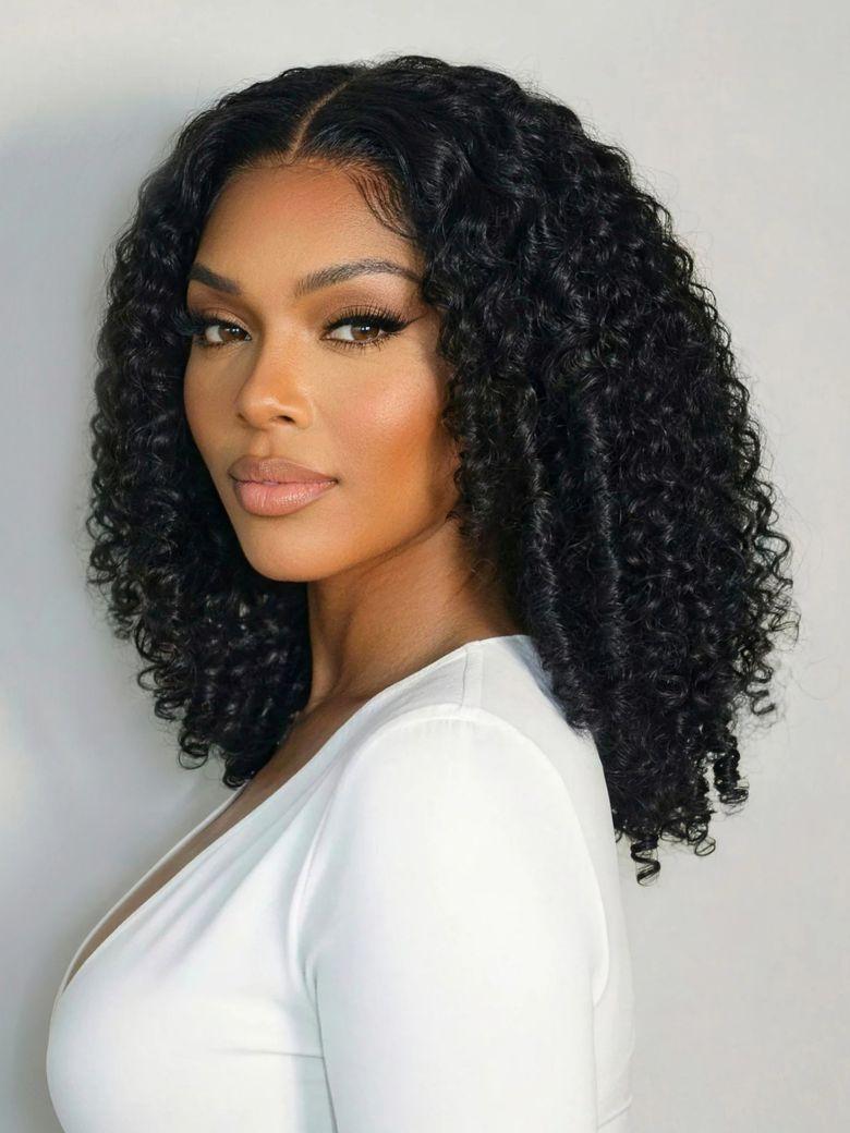 UNice 250% V Part Fluffy Kinky Curly Wig wiht Burmese Curly Layer Gluless Human Hair Wigs No Leave Out Beginner Friendly #SpringStatements
