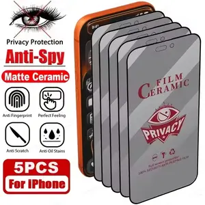 5pcs Full Coverage Matte Privacy Ceramic Screen Protectors for iPhone 17/16/15/14/13/12/11 Pro/Pro Max/Plus/17 Air/16e/X/XS/Xs Max/XR,Scratch-Resistant,Strong Anti-Fingerprint, Anti-Spy,Easy Application(nont glass)