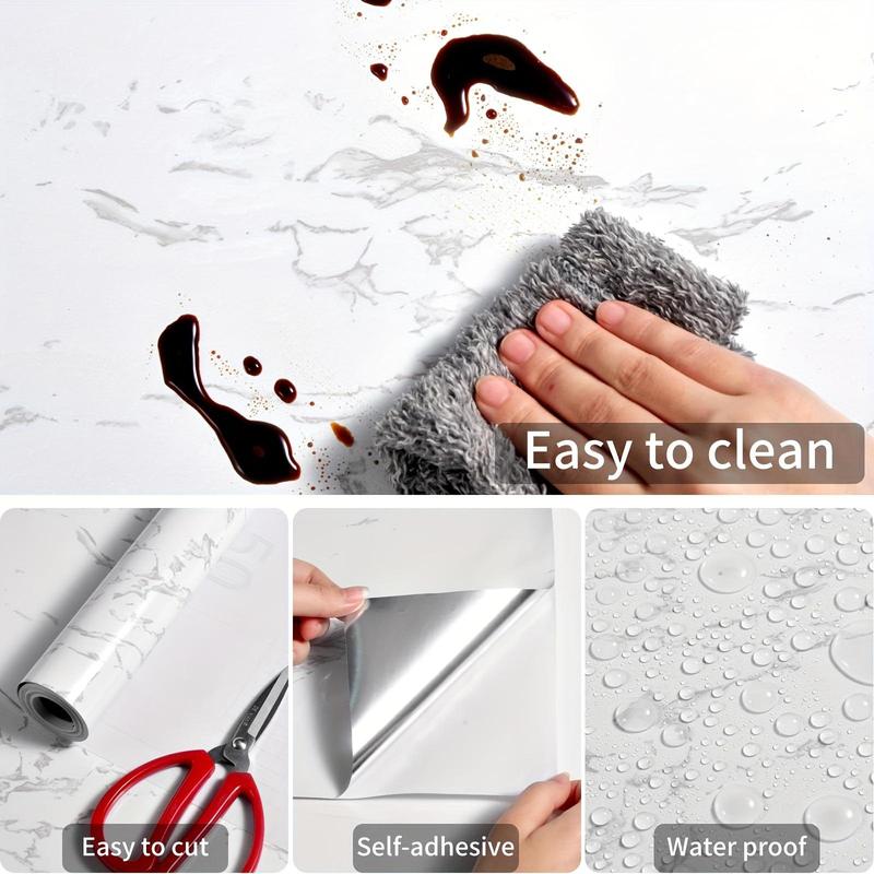 Premium Marble Pattern Waterproof Wall Sticker - Heat & Oil Resistant Self-Adhesive PET Film, Classic Style for Kitchen Countertops, Stove Backsplash, Tile Cabinet Repair - Easy Install Home Decor Upgrade