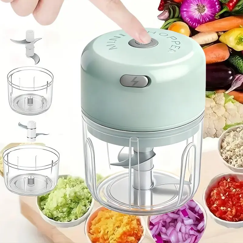 8.45oz Mini Kitchen Garlic Press Chopper Electric Garlic Chopper Vegetable Fruit Chopper Meat Grinder, USB Rechargeable Masher Food Chopper, Home Food Processor, Household Kitchen Machine, Household Kitchen Appliances