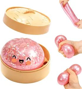 KIDGENIUS Real Dumpling Squishy Kawaii Glitter Bao Bun Squeeze Toy Perfect Gift Idea Stress Relief for All Ages