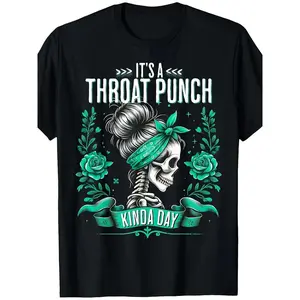 Men’s Graphic Tee, "It's a Throat Punch Kinda Day" Skull & Teal Bandana Design - Edgy Casual Streetwear Men's T Shirts with Vibrant Roses