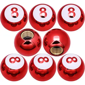 8PCS 8 Ball Style Tire Valve Stem Caps, Universal Copper Core Dustproof Tire Valve Stem Covers for Cars, SUV, Trucks, Bikes, Motorcycles, Bicycles(Red)