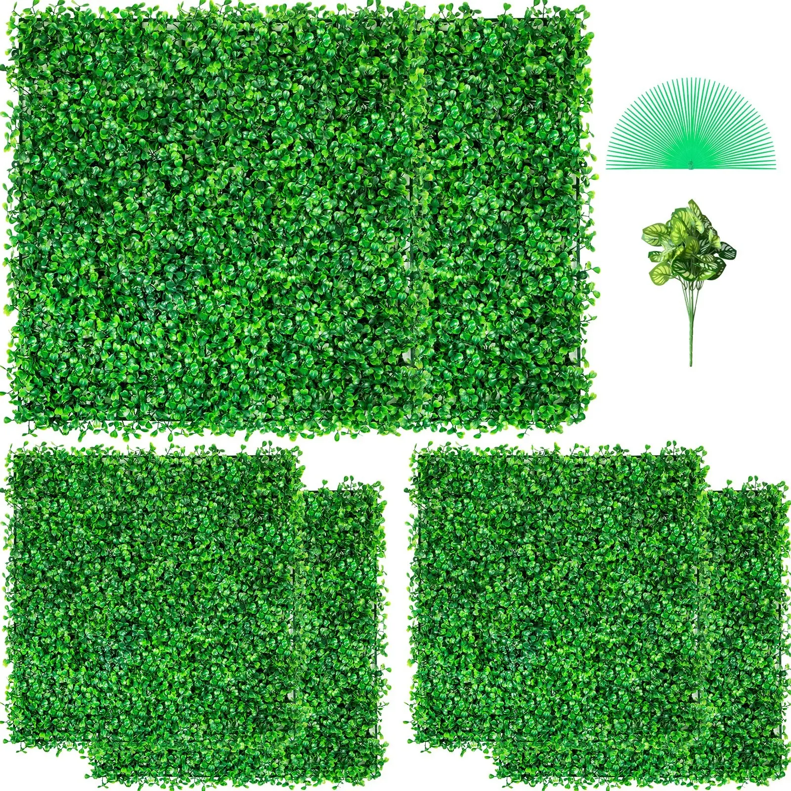 Artificial Boxwood Panel UV 6pcs Boxwood Hedge Wall Panels For Indoor And Outdoor Decor, Green Grass Backdrop 20" x 20", 4 Cm Thick, Fake Hedge For Privacy Fence, Garden Backyard Landscaping, Weather Resistant
