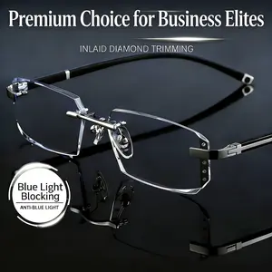 Ultra-Lightweight Reading Glasses Blue Light Filter Lenses Screen-Use Design Glare-Reducing Coating Resin Lenses Non-Slip Silicone Nose Pads Unisex Cut-edge Rimless Diamond Trimmed