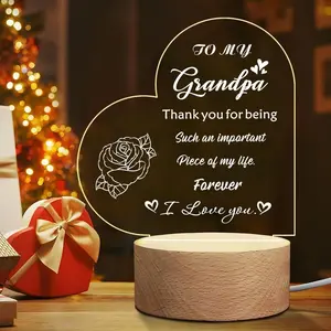 Acrylic Glowing Figurine USB Powered Wooden Base Personalized Grandpa Gift I Love You Grandpa Christmas Birthday Thanksgiving Present