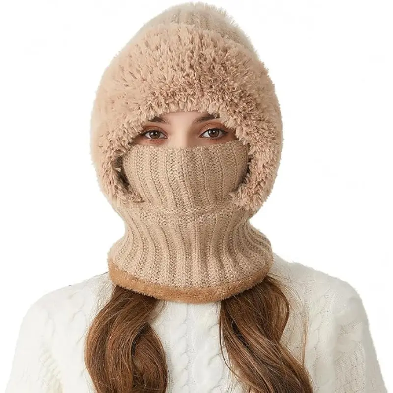 Women's 3-in-1 Knit Hooded Scarf Hat, Versatile Fashion Accessory with Face Mask, Wind-Resistant for Cold Weather, Practical, Warmth, Knit Fabric, Multi-Use, Hat/Scarf/Mask, Outdoor, Cold Resistant, Female, Knitted