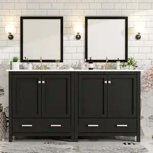 ARCH 60" Black Bathroom Vanity Set with Double Vanities (Separate), Double Ceramic Sinks, Storage Shelf, and Divided Drawers  (Mirror not included)– Modern Bathroom Solution for Spacious Bathrooms