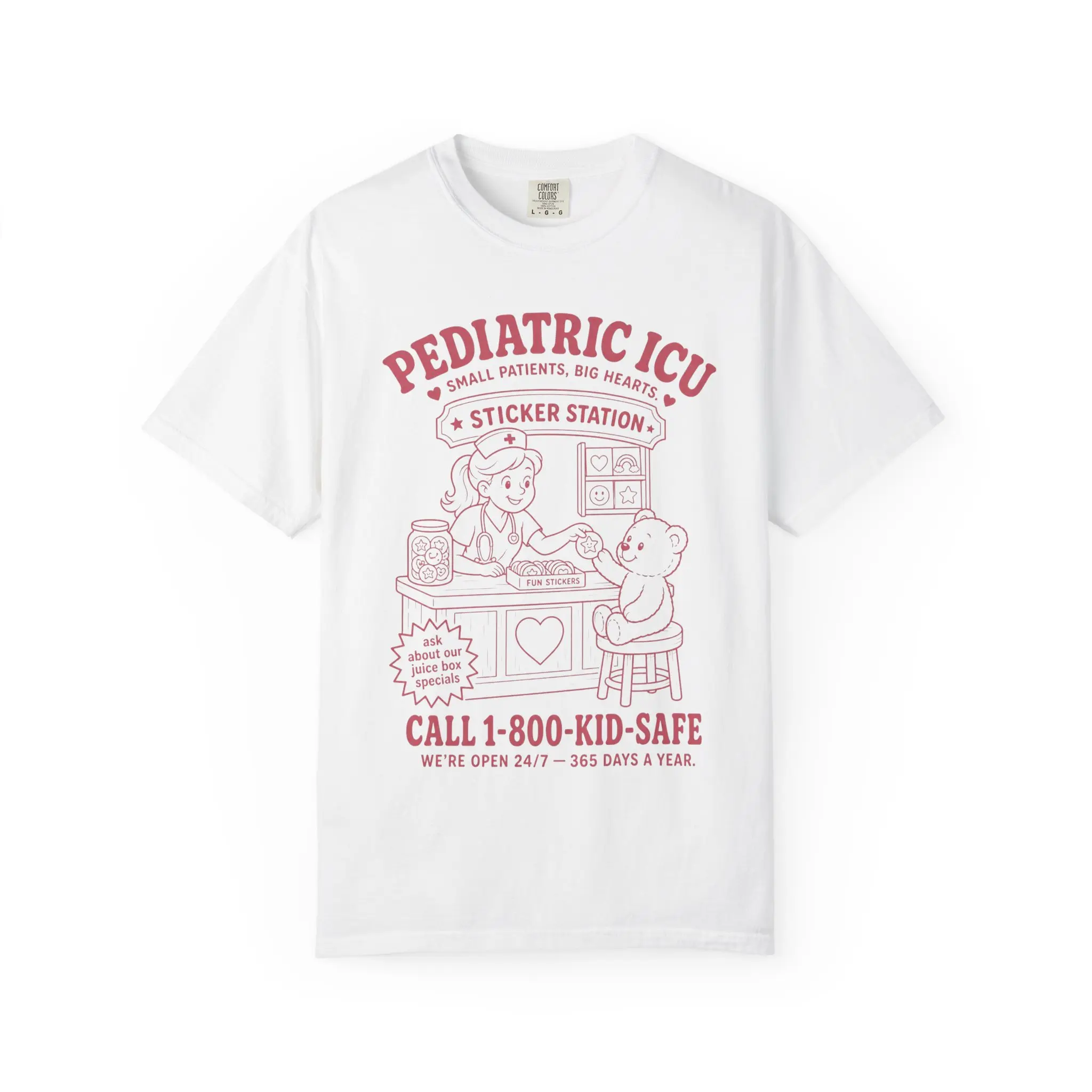 Pediatric ICU sticker station T-Shirt | Cute nurse bear design