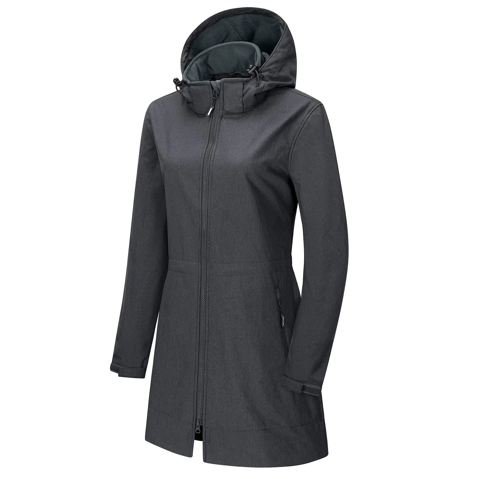 Outdoor Ventures Women's Softshell Windbreaker Waterproof Hooded Fleece Lined Long Jacket