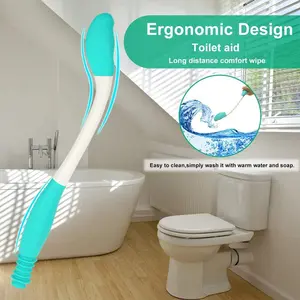 Ergonomic Design Long Handle Reach Comfort Bottom Wiper Holder Toilet Paper Tissue Grip Self Wipe Aid Helper Bottom Wiper with Button for Easy Removal Durable ABS & TPR Material Green Color
