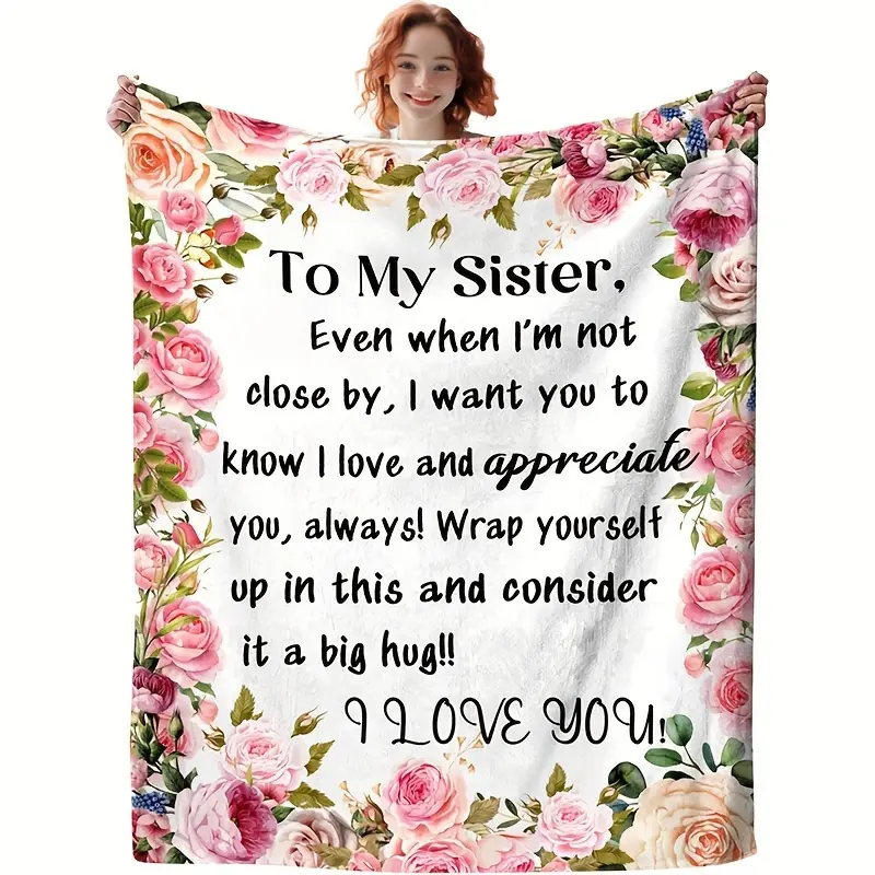 Customized Personalized Letter Blanket for Sister - Soft Floral Pattern Modern Throw Blanket - Suitable for Sofa, Office - All Seasons, Machine Washable - Available in 39.4x29.5in, 59x51in, 78.7x59in