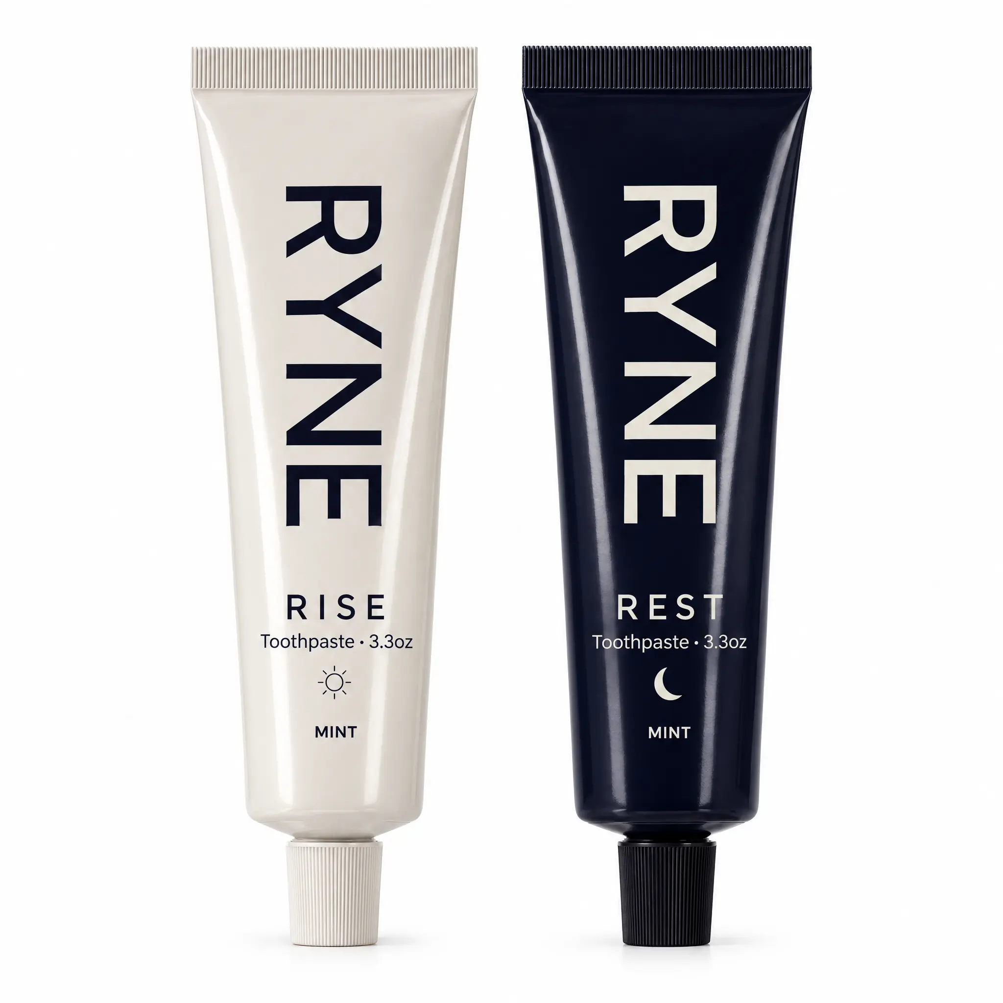 RYNE Toothpaste Bundle | Caffeine Morning + Melatonin Night Toothpaste | Rise & Rest Day and Night Set | Hydroxyapatite Whitening, Fluoride-Free, SLS-Free, Mint | 2 Pack