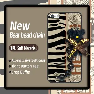 Simplicity Anti-knock Phone Case For iphone 5/5S/SE Black pearl pendant silicone Back Cover Waterproof Bear bracelet soft case protective case Skin-friendly feel cute Cartoon