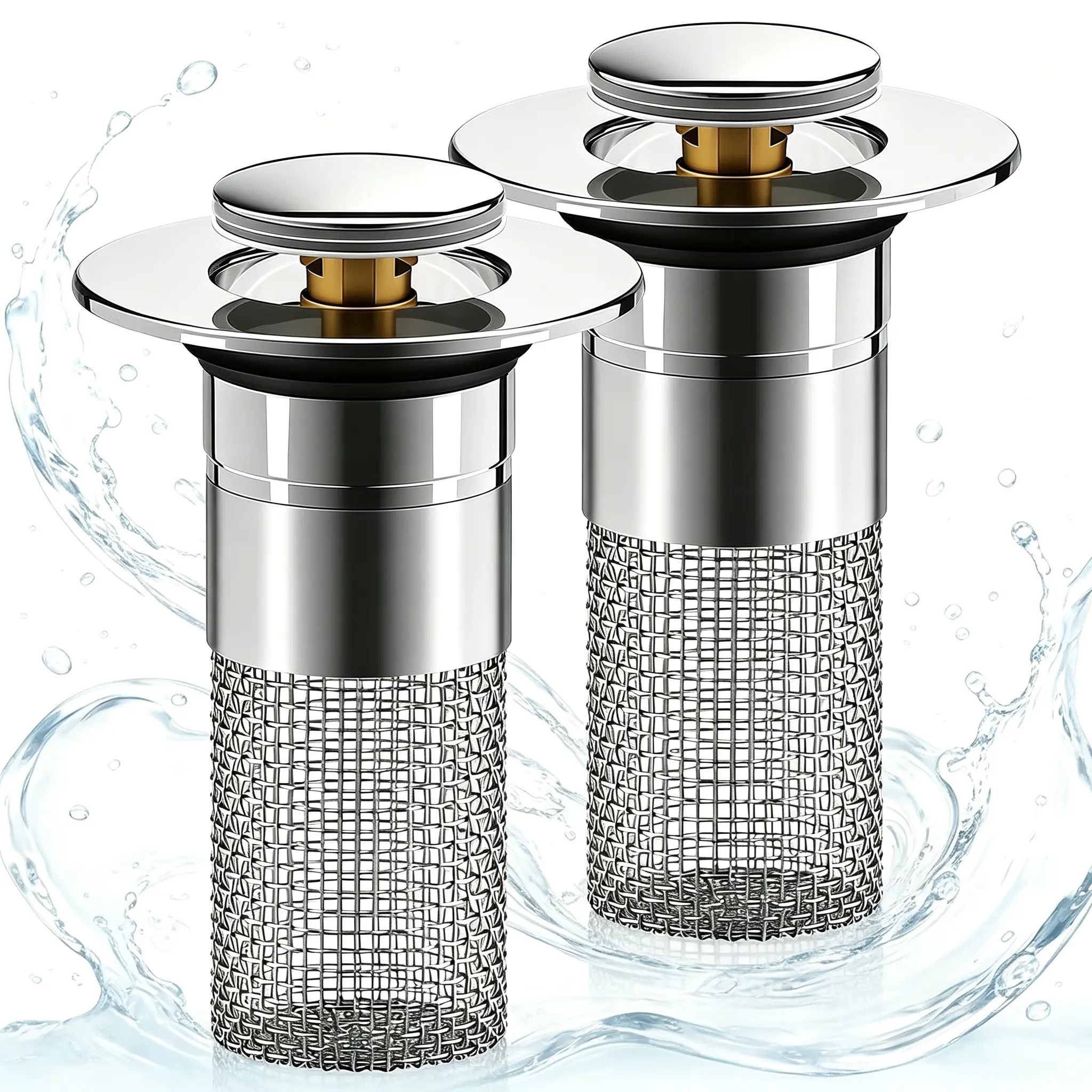 Pop Up Bathroom Sink Drain Strainer Hair Catcher, Sink Drain Stopper with Removable Stainless Steel Filter Basket, for US Universal Bathroom Kitchen Basin Sink Stopper Replacement