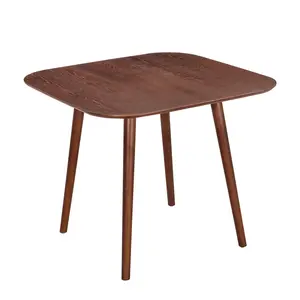 35x35x30 In Mid-Century Modern Square Flat-Top Geometric 4-Seat Dark Walnut Faux Wood Veneer MDF Table with Rubber Wood Tapered Splayed Legs, Casual Dark Table for Kitchen Dining Room, 4-Seat Dining Tables, Casual Dining Tables