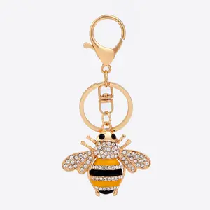Summer Rhinestone Bee Keychain, Yellow & Black Striped Bag Charm & Car Pendant, Fashion Cute Animal Accessory