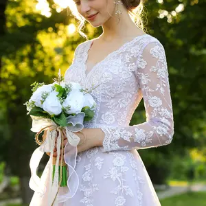 Artificial Flower Bridal Bouquet White Ivory Faux Roses Ribbon Tassel Decorative Wedding Flowers for Bride and Bridesmaid Handheld Arrangement