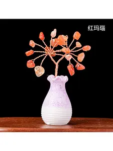 1 Piece Natural Purple Yellow Pink Crystal Chips Money Tree Handmade DIY Mini Flower Tree Desktop Decorative Craft Ornament