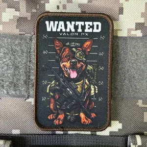 Tactical Bulldog Wanted Patch, American Hardcore Fashion, High-Definition Print, Durable Fabric Patch, Velcro Backing, Outdoor Gear Accessory