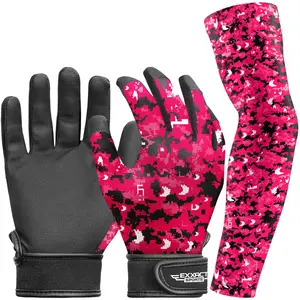Kids Baseball Batting Gloves with Arm Sleeve (Pink Camo)