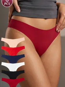 Women's 6 Pack Seamless Thongs No Show Invisible Panties for Leggings & Yoga Pants Sexy Low Rise Fit G-String Multipack Soft Breathable Everyday Underwear Set - Gym Essential
