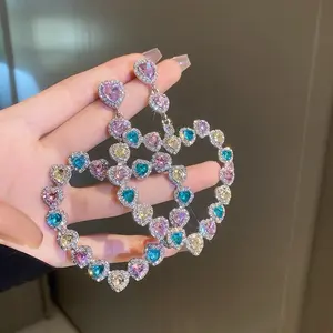 Boho Large Crystal Heart Dangle Earrings Oversized Heart Earrings Gold Gemstone Hearts Earring Hearts Long Drop Earring Bridal Chandelier Dangle Hollow Love Stud Jewelry for Women