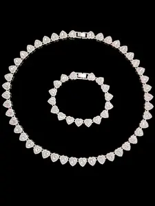 2Pieces/Set 10mm Love Heart Shape Chain Necklace and Bracelet Men or Women Hip Hop Iced Out Bling Bling Chain Necklace and Bracelet Elegant Jewelry Set Fashion Set Jewelry Valentines Gift