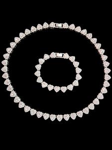 2Pieces/Set 10mm Love Heart Shape Chain Necklace and Bracelet Men or Women Hip Hop Iced Out Bling Bling Chain Necklace and Bracelet Fashion Set Jewelry Valentines Gift