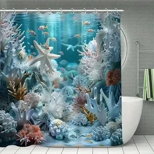 Ocean Themed Bathroom Decorations, Deep sea turtle diamond pattern shower curtain , waterproof shower curtain with 12 hooks, bathroom shower curtain, perfect moving gift.Summervibes