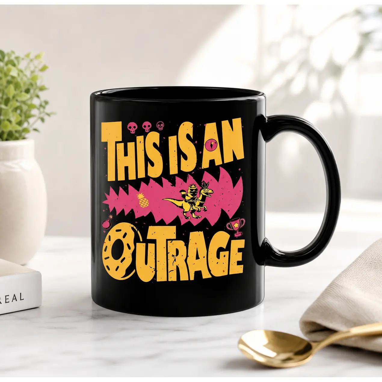 Quality Life DCC This Is An Outrage Mug Funny Dungeon Book Crawler Reading Carl Merch, Fun Birthday Holiday Gift For Coffee Enthusiasts