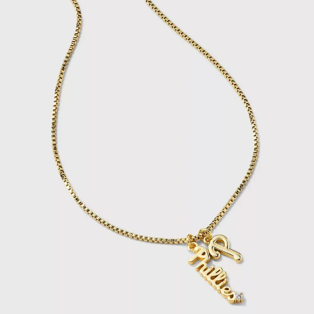 Bijoux Sport by Luv Aj MLB Gold Cubic Zirconia Charm Necklace - Philadelphia Phillies: Brass Chain Lobster Claw Clasp 16" Length
