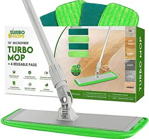 Turbo Microfiber Mop Floor Cleaning System - 18-inch Dust Mop with 4 Reusable Pads for Hardwood and Tile, 360-Spin Floor Mop Head & Extendable Handle