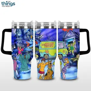 Scooby Doo V2 Glitter Floral Tumbler 20oz-40oz Stainless Steel, Double Wall Insulated, With Handle & Straw – Funny Gift for Scooby Doo Lovers & Fans