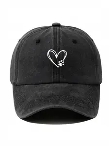 Unisex Baseball Cap, Cute Heart Dog Paw Print, Washable Sun Hat, Outdoor UV Protection, Large Headband, Fashion Accessory