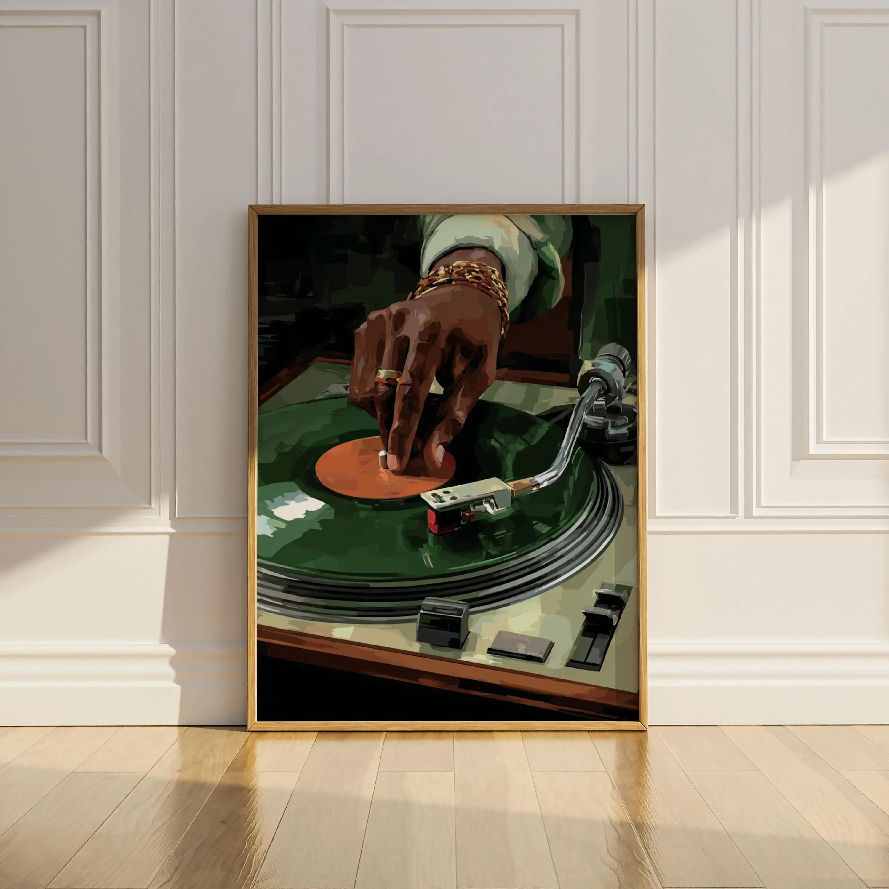 Vintage Oil Painting Vinyl Record Player Photo Poster Print - Glossy 8x12 in (20cmx30cm) Artistic Black Woman DJ Room Wall Decoration, No-Frame Christmas Gift, 8X12 Inch (20Cm X 30Cm)