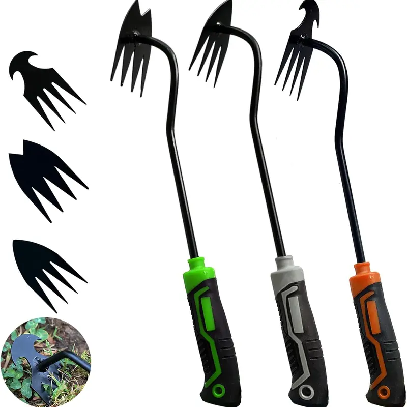 3-Piece Yard & Farm Garden Weed Puller Tool, 2025 New Dual-Purpose High Hardness Wear-Resistant Manual Tool with Rubber Handle, 4-Tooth Root Grab for Gardeners, Easy Insertion & Corner Weed Reach, 3-Pieces Covers More Garden Tasks