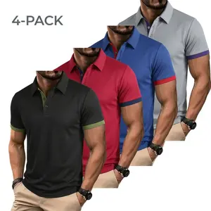2026 New Summer Short Sleeve Men’s Quick Dry 4-Piece Golf/Tennis Polo Set — breathable, quick-drying, comfortable riding apparel with color-block collar and cuffs; size M, SpringStatements