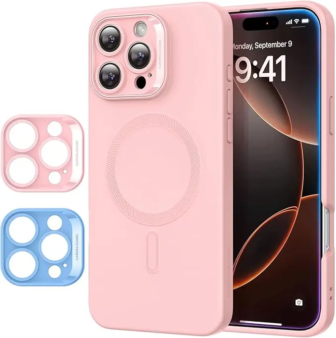 ESR for iPhone16 Pro Max Case with MagSafe, Supports Magnetic Charging, Smooth & Slim Silicone Case, Shockproof, Full Screen and Camera Protection, Soft Microfiber Lining,Pink