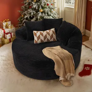 XIZZI 59'' O-Shaped Oversize Sleeper Chaise Lounge Chair, Cloud Circle Couch with Skin-Friendly, Luxurious Round Sofa, Plush Corduroy Comfy Fluffy Boneless Sofa for Living Room No Assembly Required