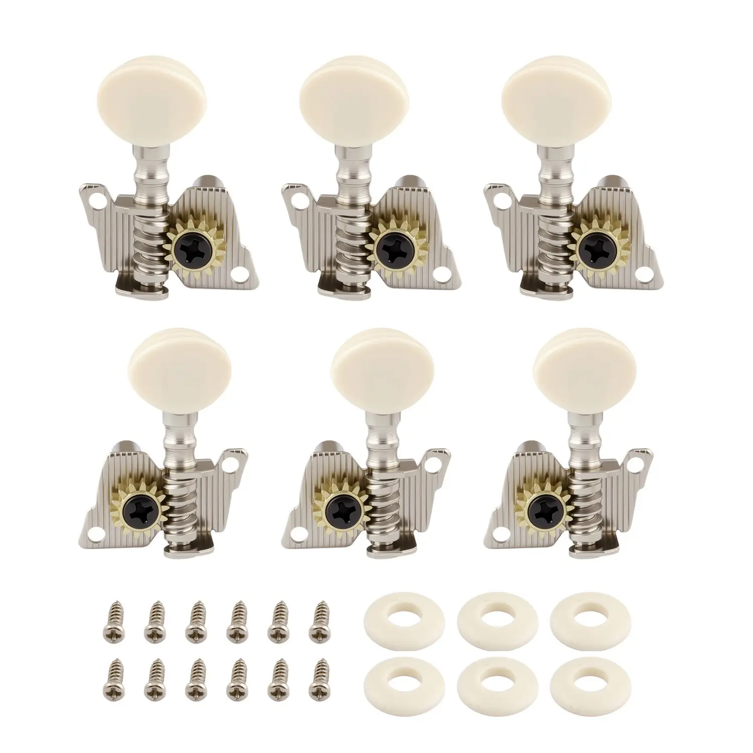 Metallor Minimalist Classical Guitar Machine Heads - 3L/3R Heavy Duty Internal Gear Tuners, 27mm Installation Depth, 6mm Diameter Chrome Plated Musical Instrument Accessories for Improving Tuning Stability, Classical Guitars