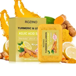 ROZINO Turmeric & Lemon Kojic Acid Soap - Gentle Cleansing Brightening & Moisturizing for Face Hands & Body with Turmeric Lemon & Kojic Acid 6 packs