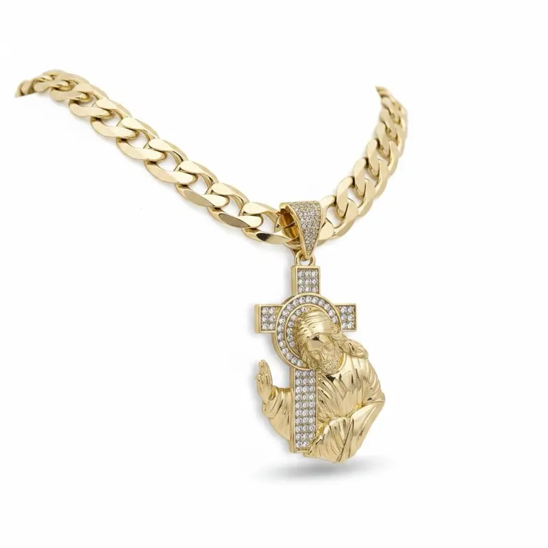Cadena #226 10mm de grosor y dije #482 Cristo Gold plated